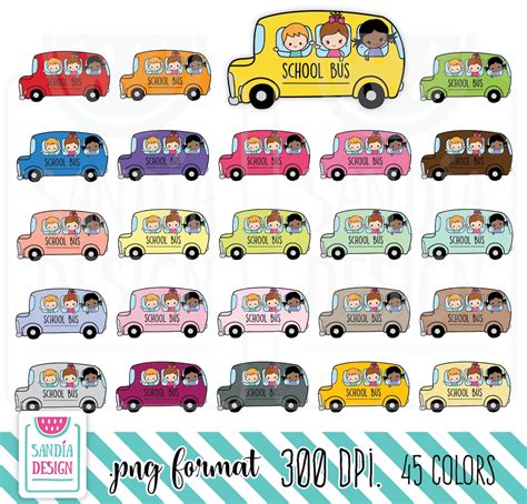 45 Doodle School Bus Clipart. Personal and comercial use. | Etsy