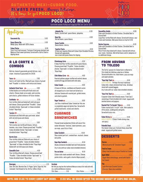 Menu at Poco Loco pub & bar, Toledo