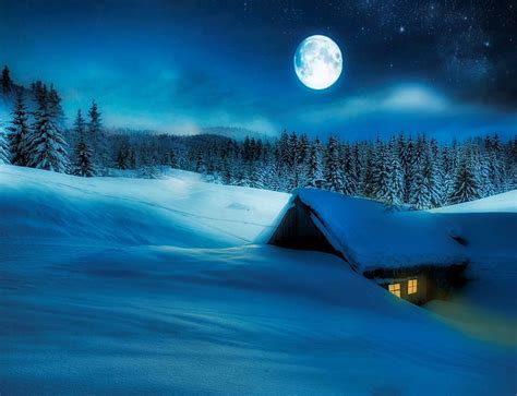 Winter scene, moon, snow, night, winter, HD wallpaper | Peakpx