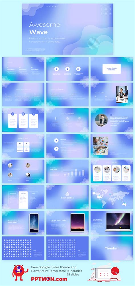Awesome Wave Free PowerPoint Template and Google Slides Theme – presentation by PPTMON in 2021 ...