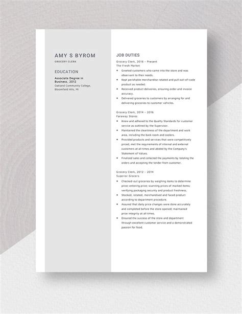 Grocery Clerk Resume in Word, Pages - Download | Template.net