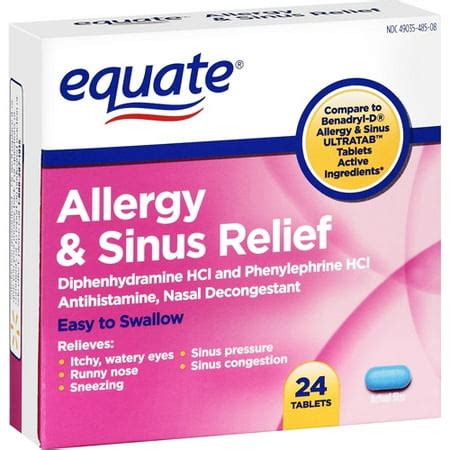 Equate Allergy & Sinus Relief Diphenhydramine Tablets, 24 Ct - Walmart.com