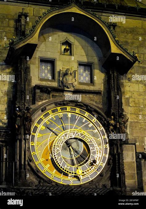 Detail photo of the Astronomical Clock at the tower of the Old Town Hall, at Old Town Square ...