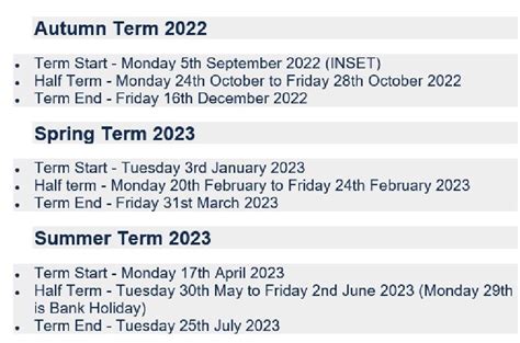 The Ridge Primary School - 2022-2023 Dudley MBC Term Dates