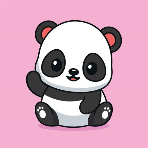 Cute kawaii baby panda sitting raising hand cartoon character vector ...