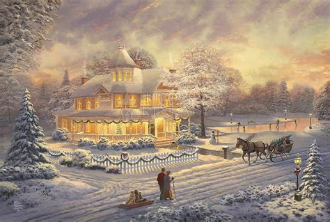 1366x768px, 720P free download | Winter evening, winter, art, painting ...