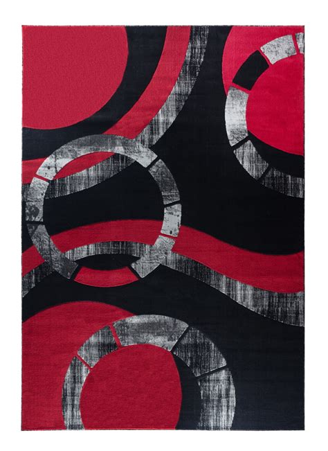 RUG AND DECOR Newport Collection Modern Abstract Design Area Rug Red Black White Grey Living ...