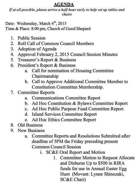 Church Council Meeting Agenda Template - Cards Design Templates