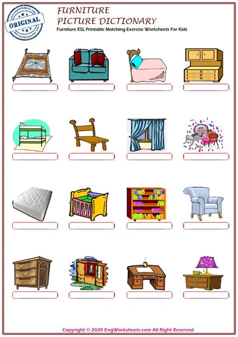 Furniture Printable English ESL Vocabulary Worksheets - 1 - EngWorksheets | Esl vocabulary ...