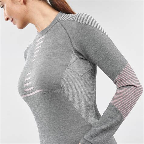 Women's Ski Base Layer Wool Top 900 - Grey/Pink