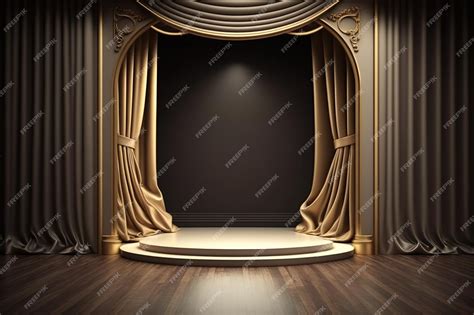 Premium Photo | Gold curtains and wooden floor. ai. golden stage concept of exclusivity