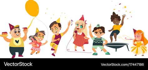 Flat cartoon kids at party set Royalty Free Vector Image