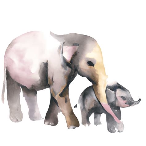 Baby Elephant and Mother Elephant Watercolor · Creative Fabrica