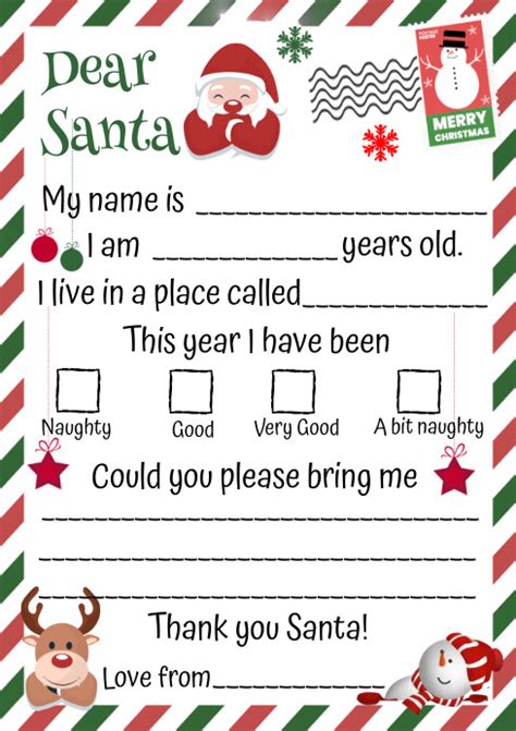 Dear Santa Letter Template Printable | PosterMyWall