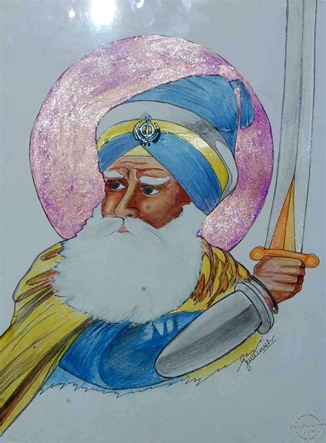 Watercolor Painting of Baba Deep Singh Ji | DesiPainters.com