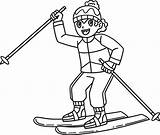 Skiing Girl Raising A Ski Pole Isolated Coloring 54469994 Vector Art At  sketch template
