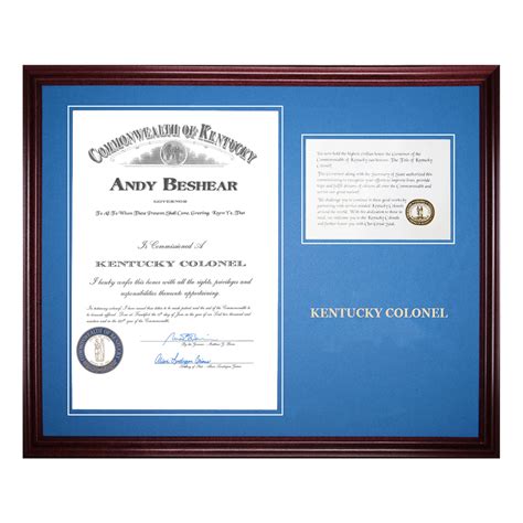 Traditional Cherry Commission Certificate Frame | Kentucky Colonels Online Store