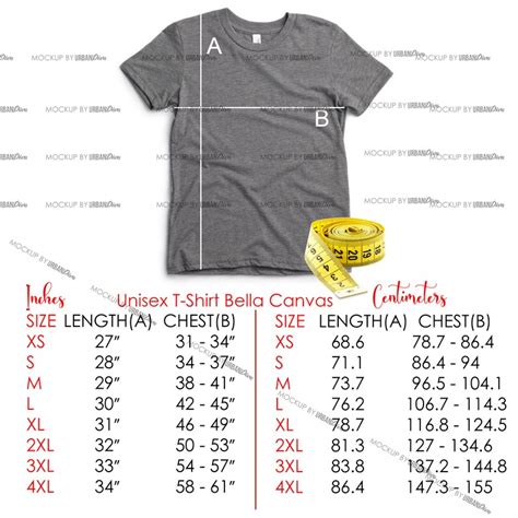 Bella Canvas 3001 Size Chart Mockup Tshirt Unisex Size Chart - Etsy