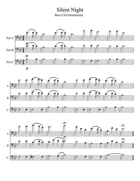 Silent Night bass clef sheet music download free in PDF or MIDI