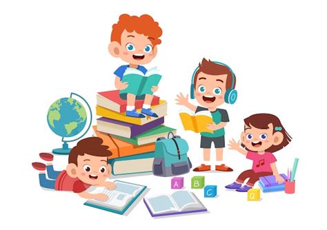 Niños felices estudiando juntos | Vector Premium