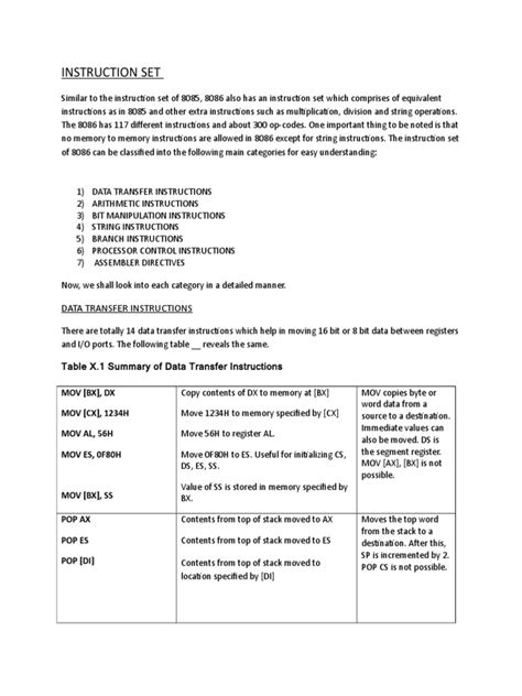 An Overview of the Instruction Set Categories of the Intel 8086 ...