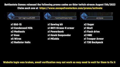 Tarkov Promo Codes for Free Items - YouTube