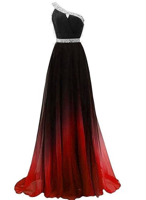 Beautiful Red and Black Long Party Dress, Gradient One Shoulder Prom Dress | Evening dresses ...