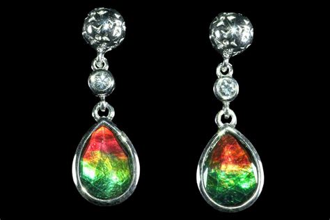 Ammolite Earrings with Sterling Silver and White Sapphires For Sale ...