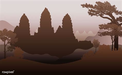 The Angkor Wat temple silhouette vector design | free image by rawpixel.com