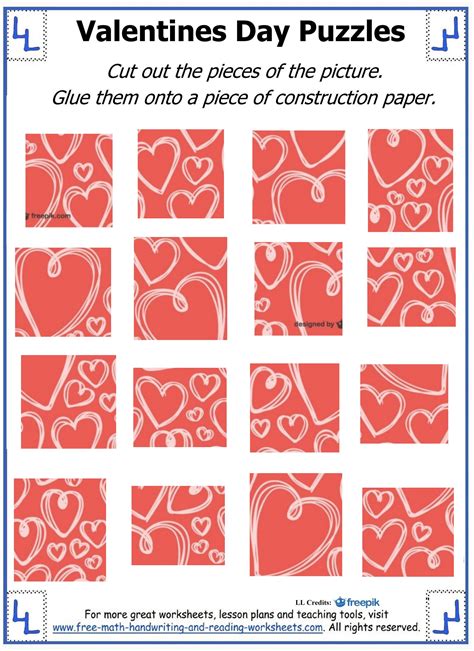 Valentine Day Puzzles - Printable Cut & Paste Puzzles