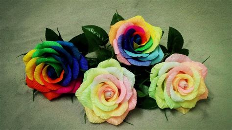 How To Make Rainbow Rose From Crepe Paper - Craft Tutorial