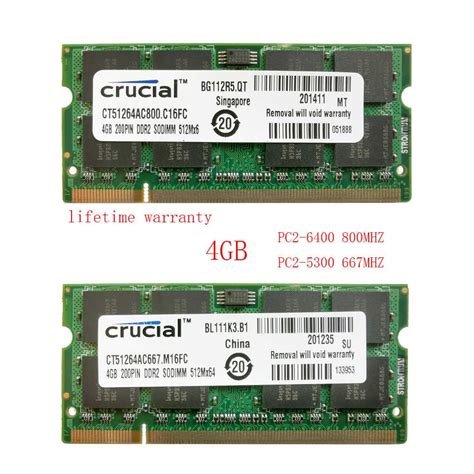 Crucial DDR2 2GB 4GB 8GB Notebook RAM SODIMM PC2-5300 PC2-6400 667MHZ ...