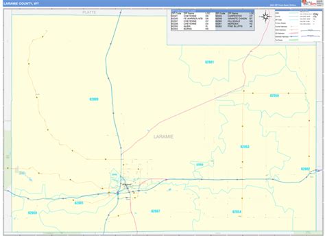 Laramie County, WY Zip Code Wall Map Basic Style by MarketMAPS - MapSales