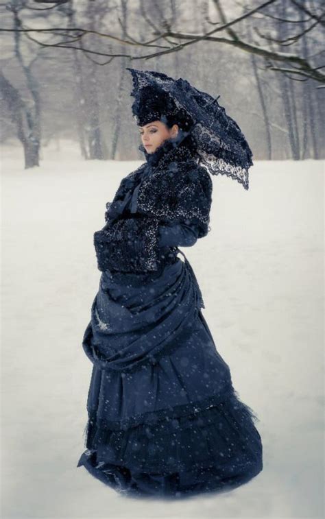 Gothic Victorian Winter Wear - A cold weather costume consisting of black skirt, bodice, shawl ...