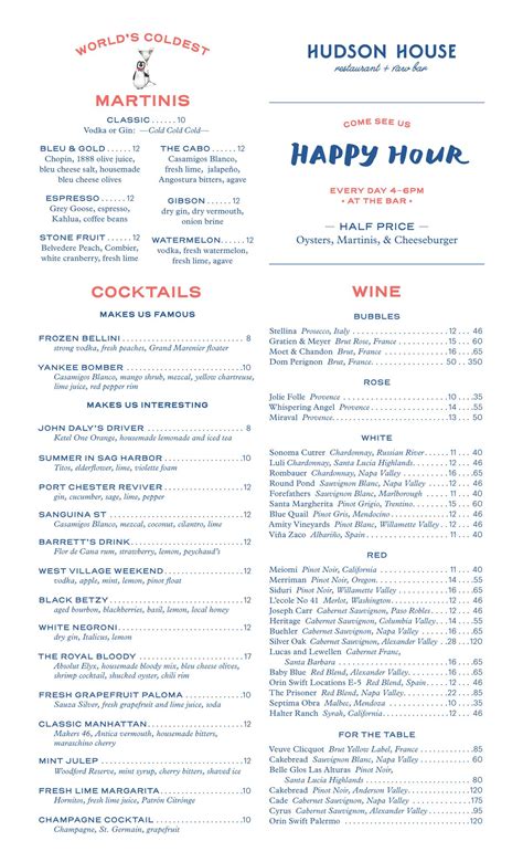 hudson house drink menu - Magdalene Shumate