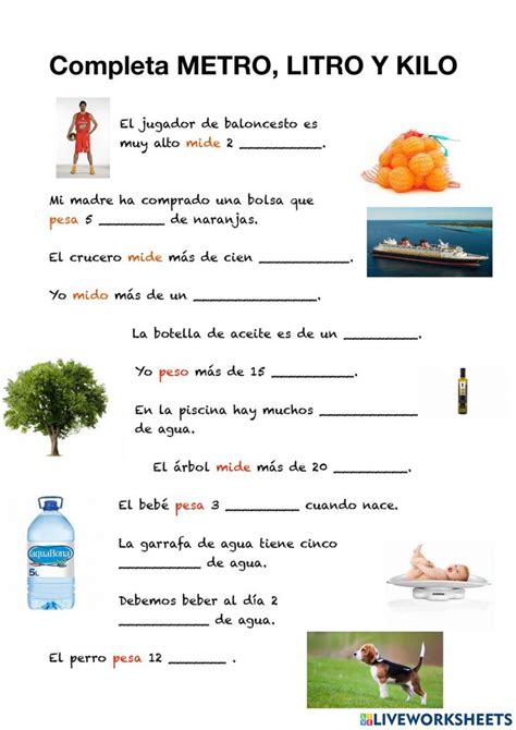 ¿Metro, litro o kilo? worksheet | Worksheets, Shopping screenshot