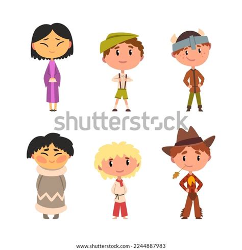 Kids Wearing National Costumes Different Countries Stock Vector ...