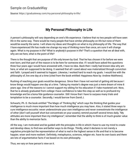 ⇉My Personal Philosophy in Life Essay Example | GraduateWay