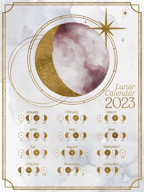 Lunar Calendar for 2023 in Southern Hemisphere. Moon Calendar with Watercolor Moon and Moon ...