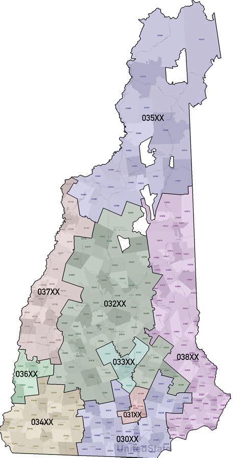 I made a map showcasing the zip code groupings in New Hampshire : r/newhampshire