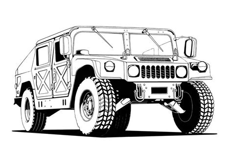 Hummer Truck Drawing | Black and White Vehicle Sketch