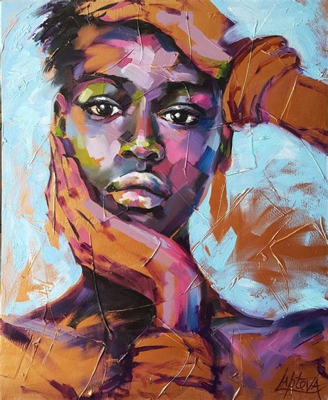 Abstract Portrait of a young african girl , female face , original oil ...