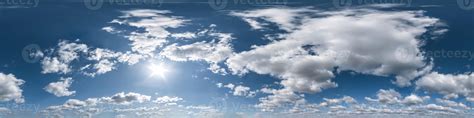 blue sky hdri 360 panorama with white beautiful clouds in seamless projection with zenith for ...