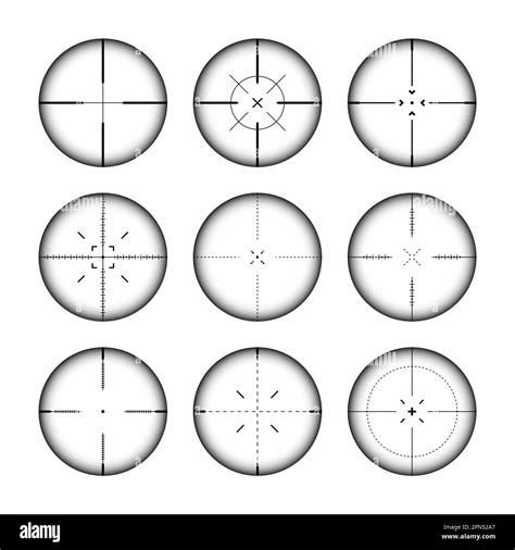 Various weapon sights, sniper rifle optical scopes. Hunting gun ...