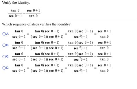 Solved Verify the identity. tan theta/sec theta - 1 = sec | Chegg.com