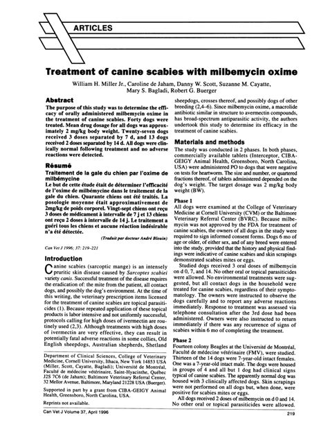 (PDF) Treatment of canine scabies with milbemycin oxime