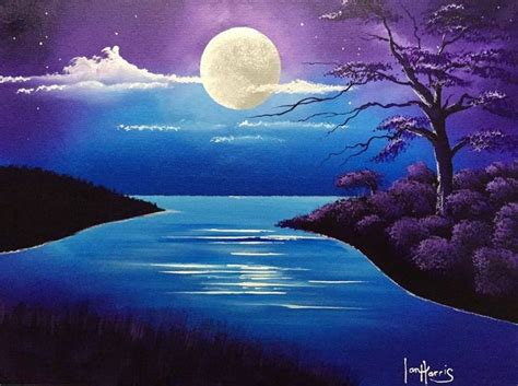 acrylic moon over lake | Landscape paintings, Landscape drawings ...