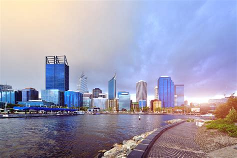 Perth Skyline At Sunset Stock Photo - Download Image Now - iStock