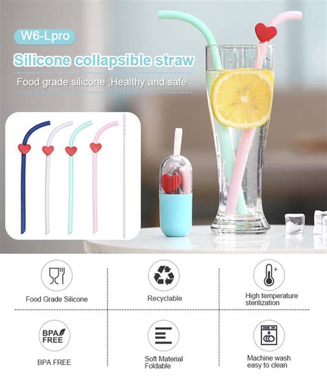 Reusable Silicone Folding Collapsible Drinking Straw Portable Cleaning Brush Set|Silicone ...