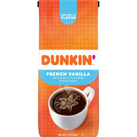 Dunkin’ French Vanilla Artificially Flavored Coffee, Ground Coffee, 12 ...